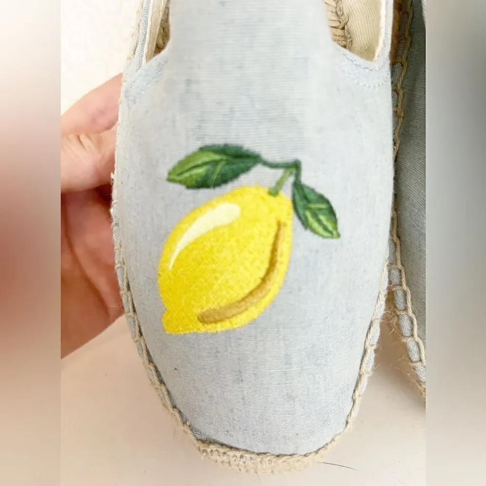 SOLUDOS platform espadrille flats embroidered lemons Size 9.5